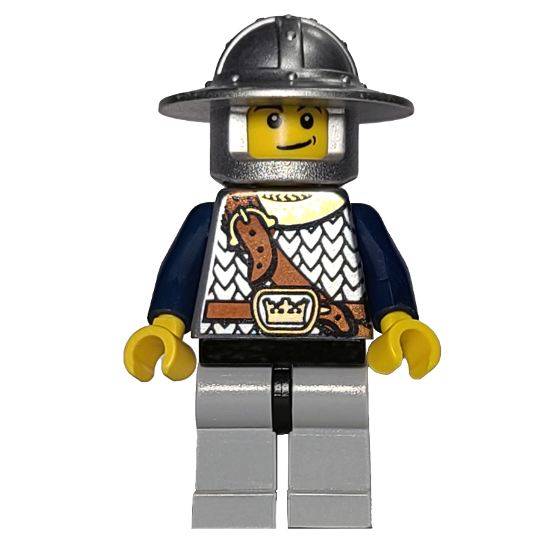 Lego Knight, Armor with Shoulder Strap, Light Bluish Gray Legs, Wide Brimmed Helmet