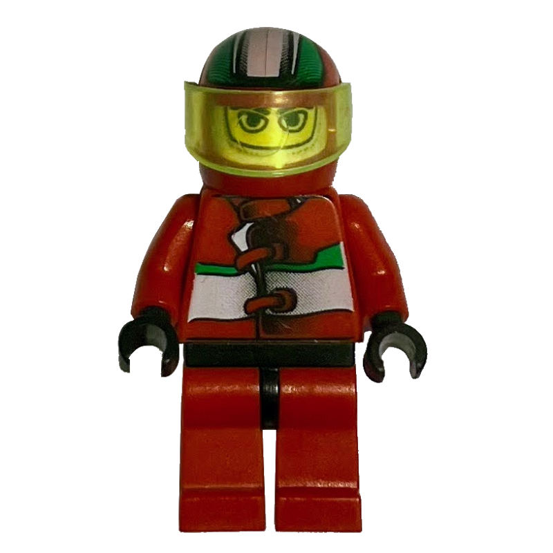 Lego Race Driver, Red Torso, Red Legs, Black Helmet, Jungle Monster