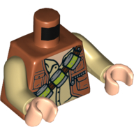 Lego Torso Vest Jacket, Open over Tan Shirt, Shoulder Strap with Canisters Print, Tan Arms, Light Nougat Hands / Dark Orange