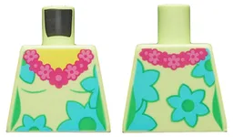 Torso Female, Dark Pink and Magenta Lei, Medium Azure and Bright Green Flowers Pattern / Yellowish Green