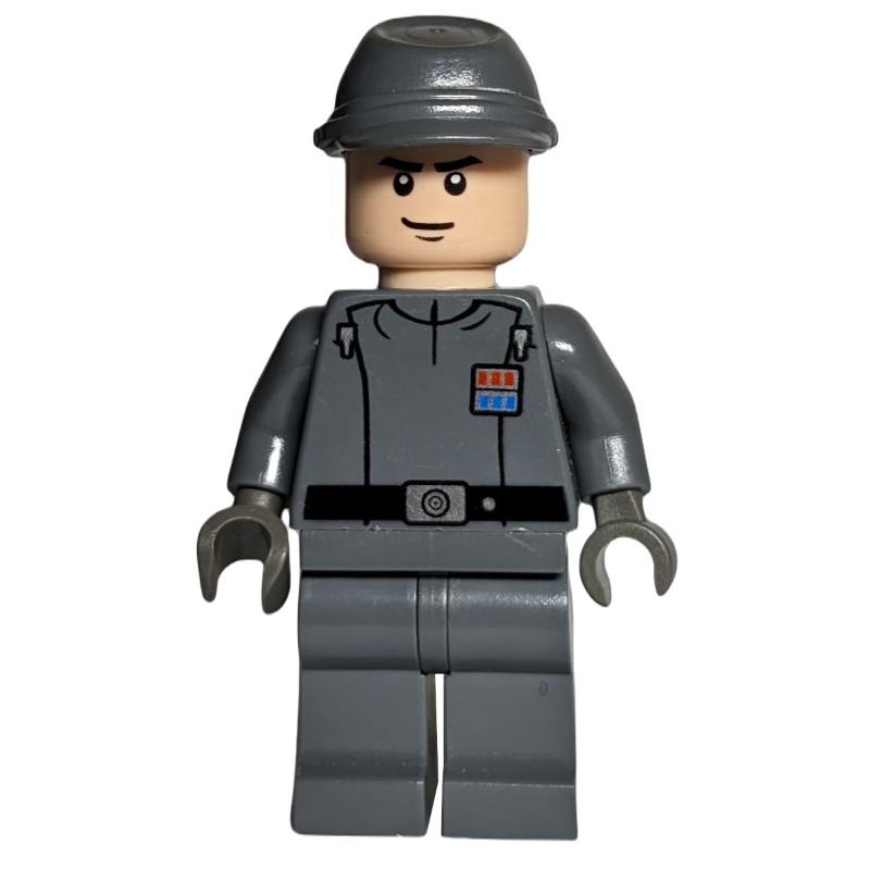 Lego Imperial Officer / Captain / Commandant / Commander, Dark Bluish Gray Uniform, Cavalry Cap, Black Hands