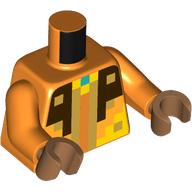 Lego Torso, Dark Brown/Gold Pixels print (Minecraft), Orange Arms, Medium Nougat Hands / Orange