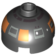 Lego Brick Round 2 x 2 Dome Top, Blocked Open Stud, Bottom Axle Holder with Silver and Copper Astromech Droid Print (R2-D5)