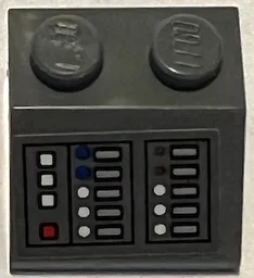 Slope 45 2 x 2 with Control Panel with Vertical Rows of White, Red, and Blue Buttons and Light Bluish Gray Displays Pattern (Sticker) - Set 75315