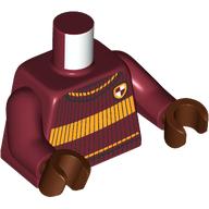 Lego Torso, Sweater, Bright Light Orange Stripes, Gryffindor Crest print, Dark Red Arms, Reddish Brown Hands / Dark Red