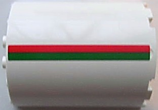 Lego Cylinder Half 3 x 6 x 6 with 1 x 2 Cutout with Red and Green Stripes Pattern Model Left Side (Sticker) - Set 7939