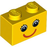 Lego Brick 1 x 2 with Eyes and Red Smile Print / Yellow