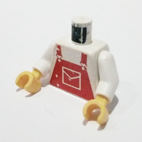 Lego Torso Overalls / Dungarees, Red Print, White Arms, Yellow Hands / White