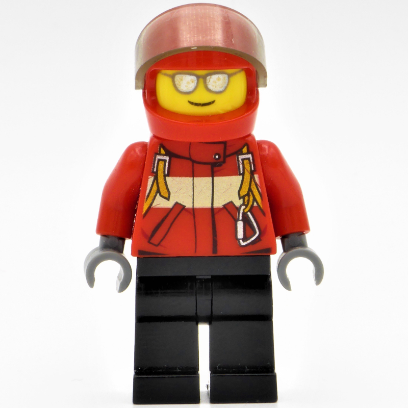 Lego Pilot, Red Jacket with Straps, Red Helmet with Visor, Silver Sunglasses