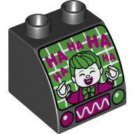 Lego Duplo Brick 2 x 2 x 1 1/2 with Curved Top with Joker on Monitor Print / Black