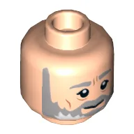 Minifig Head Obi-Wan Kenobi, Gray Beard and Eyebrows, Lines under Eyes, Furrowed Brow, White Pupils, Lines on Cheeks Print [Hollow Stud] / Light Nougat