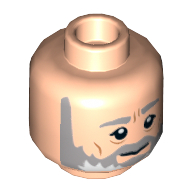 Lego Minifig Head Obi-Wan Kenobi, Gray Beard and Eyebrows, Lines under Eyes, Furrowed Brow, White Pupils, Lines on Cheeks Print [Hollow Stud] / Light Nougat