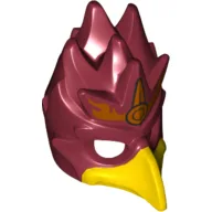 Mask Bird (Phoenix) with Yellow Beak and Gold Headpiece with Flames Print / Dark Red