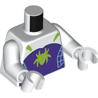 Lego Torso Jumpsuit, Dark Purple Chest, Blue Webs, Lime Ghost Spider Logo print, White Arms and Hands / White