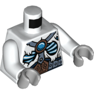Lego Torso Fur with Wide Belt, Straps, Glowing Bones and Ice Chi Emblem Print, White Arms, Light Bluish Gray Hands / White