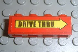 Brick 1 x 4 with Black 'DRIVE THRU' on Yellow Arrow Pattern (Sticker) - Set 3438