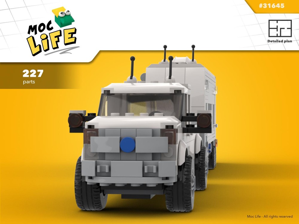 Lego Ford F-150 quad cab long bed with caravan trailer