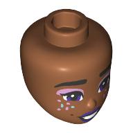 Lego Minidoll Head, Black Eyebrows, Dark Purple Eyes, Lips, Metal Pink/Blue Eyeshadow, Glitter / Sienna Brown