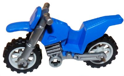 Lego Motorcycle Dirt Bike with Flat Silver Chassis (Long Fairing Mounts) and Light Bluish Gray Wheels