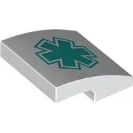Brick Curved 2 x 2 x 2/3 with Dark Turquoise Star of Life Print / White