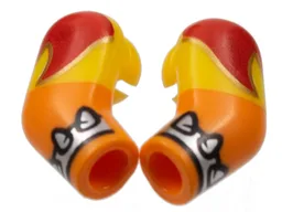 Arm, (Matching Left and Right) Pair with Yellow Short Sleeves, Red Flame, Silver Spike Cuff Pattern / Orange