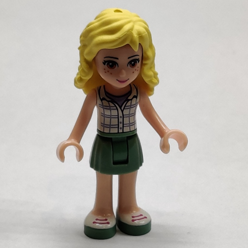Lego Naya - White Plaid Top, Sand Green Skirt