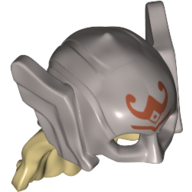 Lego Hair and Helmet, Tan Hair, Dark Orange Symbol print / Flat Silver
