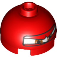 Lego Brick Round 2 x 2 Dome Top, Blocked Open Stud, Bottom Axle Holder with Squinting Eyes and F1 Helmet Print (Francesco) / Red