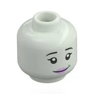 Minifig Head Maid, Black Eyebrows, Pink Lips, Tired Smile, Mouth Closed / Open Mouth Smile / Glow in Dark White
