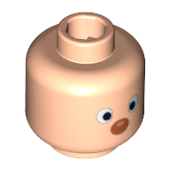 Lego Minifig Head, White Eyes, Black Pupils and Red Nose Print / Light Nougat