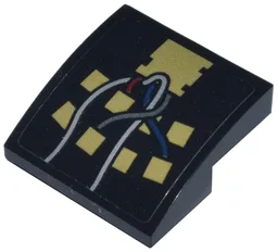 Slope, Curved 2 x 2 x 2/3 Inverted with Gold Squares and Dark Red, Dark Blue, Silver, and Dark Silver Wires Pattern Model Left Side (Sticker) - Set 75398