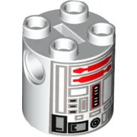 Brick Round 2 x 2 x 2 Robot Body with Gray and Red Astromech Droid Print (R5-D4)