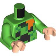 Lego Torso, Pixelated Creeper Face, Orange Tail print, Bright Green Arms, Light Nougat Hands / Bright Green