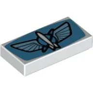 Tile 1 x 2 with Planet with Wings and Rocket Print / White