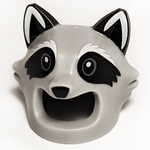 Lego Costume / Mask, Raccoon Head with Black Eyes, Ears print / Light Bluish Gray