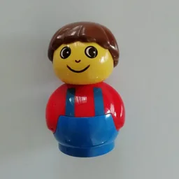 Primo Figure Boy with Blue Base, Blue Suspenders Print, Brown Hair / Red