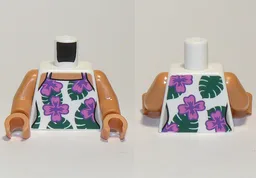 Torso Female Sleeveless Shirt with Dark Pink Flowers and Dark Green Leaves, Nougat Neck and Shoulders Pattern / Nougat Arms / Nougat Hands
