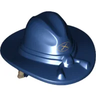 Hair and Hat, Cavalry with Gold Crossed Swords and Dark Tan Long Curly Hair Print / Dark Blue