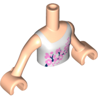 Lego Minidoll Torso Girl with White Vest Top with Pink Flowers Print, Light Nougat Arms and Hands / Light Nougat
