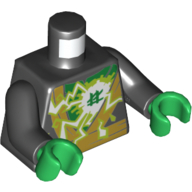 Lego Torso Robe, Belt Green Asian Symbol with Lightning, Black Arms, Green Hands / Black