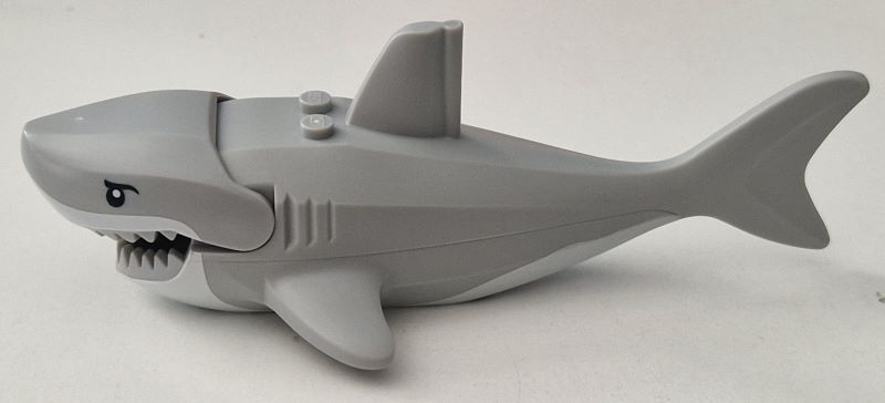 Lego Shark Large with Gills with White Mouth and Stomach and Black Eyes with Eyelids Pattern