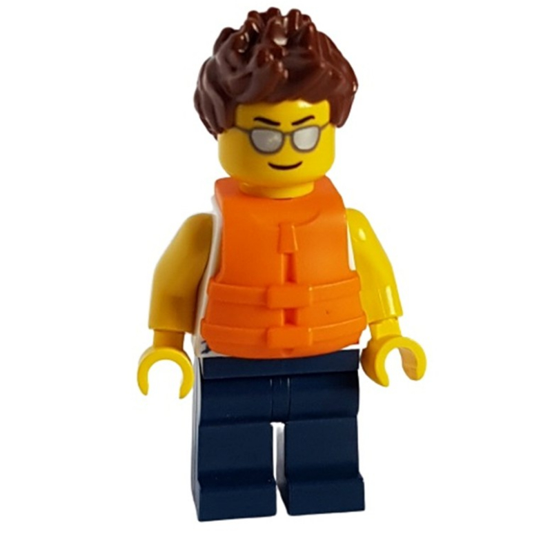 Lego White Torso, Dark Blue Legs, Reddish Brown Hair, Life Jacket