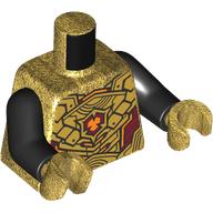 Lego Torso Armour, Gold and Dark Red Plates, Orange Symbol print, Black Arms, Pearl Gold Hands / Pearl Gold