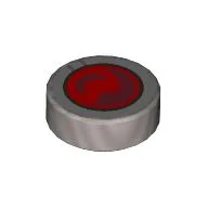 Tile Round 1 x 1 with Red Lens Print / Flat Silver