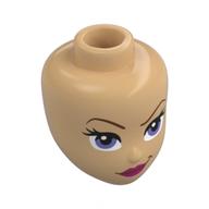 Lego Minidoll Head, Dark Brown Eyebrows, Lavender Eyes, Dark Pink Lops, Smirk / Warm Tan