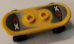 Minifigure, Utensil Skateboard Deck with Island Xtreme Stunts Logo on Black and Silver Grip Tape Pattern (Sticker) with Black Wheels (42511pb31 / 2496) - Set 6738
