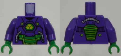 Lego Torso Armor with Lex Luthor Warsuit with Yellow and Green Hexagon Logo and Green Armor Plates Pattern / Dark Purple Arms / Green Hands