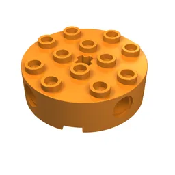 Brick Round 4 x 4 with 4 Side Pin Holes and Center Axle Hole / Orange