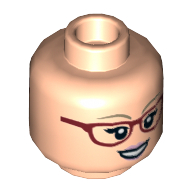Lego Minifig Head Bernadette, Dual Sided, Dark Red Glasses, Dark Tan Eyebrows, Smile / Angry [Hollow Stud] / Light Nougat