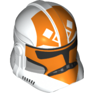 Lego Helmet Clone Trooper Phase 2, Closed Front, Orange 332nd Company Markings Print / White